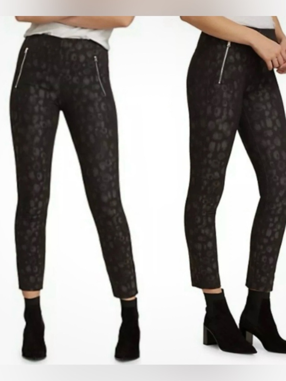 rag & bone Black Leopard-Print Ankle Pants